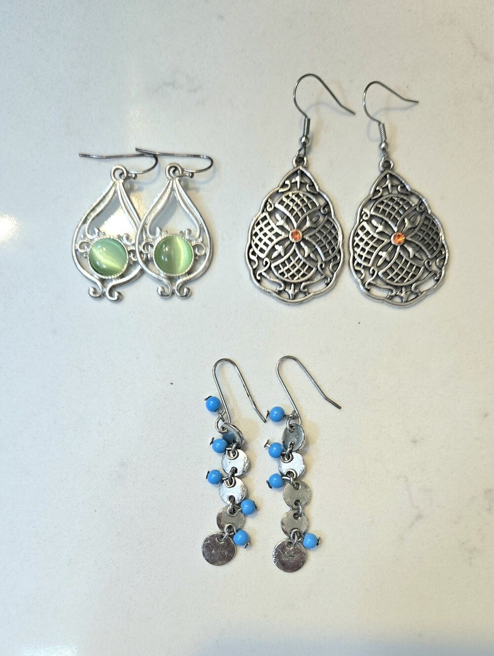 Silver Tone Earring Bundle - 3 Pair